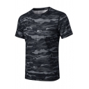Novelty Mens T-Shirt Camo Pattern Breathable Quick-Dry Slim Fitted Short Sleeve Crew Neck Tee Top