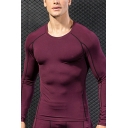 Classic Mens T-Shirt Topstitching Crew Neck Long Sleeve Skinny Fitted Quick-Dry T-Shirt