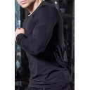 Mens Sport Tee Top Trendy Plain Stretch Quick-Dry Skinny Fitted Round Neck Long Sleeve Sweat-Absorbing T-Shirt