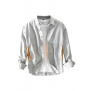 Basic Mens Shirt Color Block Panel Purified Cotton Button down Long Sleeve Spread Collar Regular Fit Shirt