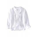 Mens Shirt Fashionable Plain Cotton Linen Button down Long Sleeve Stand Collar Regular Fit Shirt