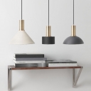 1-Light Dorm Room Drop Pendant Nordic Black and Gold Hanging Lamp with Cylinder/Cone/Round Metal Shade