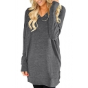 New Trendy Simple Plain Round Neck Long Sleeve Longline Pullover Sweatshirt