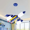 Opaline Glass Jet Pendant Light Fixture Kids Red/Blue/Dark Blue LED Chandelier Lighting for Child Room