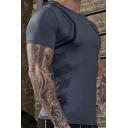 Mens Sport Tee Top Fashionable Abstract Stripe Pattern Breathable Crew Neck Short Sleeve Skinny Fitted Quick-Dry T-Shirt