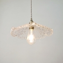 Textured Glass Clear Drop Pendant Lotus Leaf 1 Bulb Farmhouse Ceiling Suspension Lamp