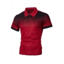 Basic Mens Polo Shirt Ombre Color 3D Abstract Pattern Turn-down Collar Button Detail Short Sleeve Slim Fit Polo Shirt