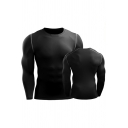 Mens T-Shirt Chic Topstitching Quick-Dry Stretch Skinny Fitted Round Neck Long Sleeve T-Shirt