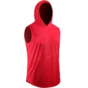 Mens Tank Top Simple Solid Color Panel Air Mesh Sleeveless Slim Fitted Hooded Quick-Dry Tank Top