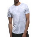Mens Workout Tee Top Chic Camouflage Short Sleeve Round Neck Slim Fitted Quick Dry Tee Top