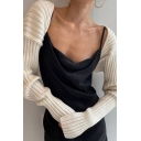 Womens Cardigan Chic Solid Color Cotton Cropped Long Drop-Sleeve Regular Fit Cardigan