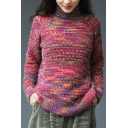 Fancy Knit Tops Multi-Color Printed High Neck Long Sleeves Regular Fitted Knitted Sweater for Women