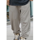 Cool Mens Pants Solid Color Drawstring Waist Cuffed Loose Fitted 7/8 Length Tapered Jogger Pants with Pockets