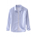 Retro Mens Shirt Solid Color Chest Pocket Oxford Point Collar Button Detail Regular Fit Long Sleeve Shirt