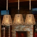 3/6 Lights Scalloped Cluster Pendant Lodge Brown Hemp Rope Ceiling Hang Light with Round/Linear Canopy