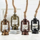 Nautical Kerosene Pendant Lamp 1-Head Natural Rope Hanging Ceiling Light in Copper/Black/Gold
