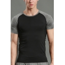 Mens Workout T-Shirt Fashionable Color Block Raglan Crew Neck Short Sleeve Skinny Fitted Quick Dry T-Shirt