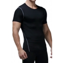 Mens Workout T-Shirt Trendy Space Dye Flatlock Seam Sweat-Absorbing Quick Dry Skinny Fitted Round Neck Short Sleeve T-Shirt