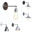 Iron Polished Chrome Wall Lamp Naked Bulb Design/Saucer/Cone Shade 1 Head Industrial Wall Lighting with Adjustable Joint