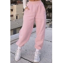 Sporty Women's Pants Solid Color Ankle-Tied High Waist Relaxed Fitted Pants