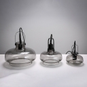 1 Bulb Hanging Light Fixture Loft Pot Shaped Clear/Smokey Glass Ceiling Pendant in Black, 7