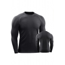 Retro Mens T-Shirt Space Dye Quick-Dry Stretch Topstitching Skinny Fitted Round Neck Long Sleeve T-Shirt