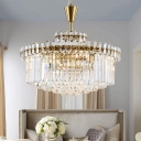 10/14-Light Chandelier Traditional Tiered Circle Clear Crystal Pendant Lighting Fixture in Gold