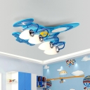 Jet Shaped Opal Glass Flush Mount Kids Style 4-Light Blue Ceiling Mount Light Fixture