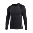 Mens T-Shirt Trendy Contrast Flatlock Stitching Sweat-Absorbing Crew Neck Long Sleeve Skinny Fitted Quick Dry T-Shirt