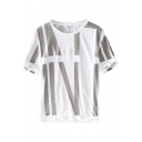 Mens T Shirt Unique Letter Embroidered Cotton Linen Short Sleeve Regular Fitted Crew Neck Tee Top