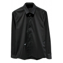 Mens Shirt Trendy Bee Embroidered Spread Collar Button Detail Regular Fit Long Sleeve Shirt