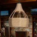 Hemp Rope Droplet Pendant Lamp Farmhouse 1 Head Dining Table Hanging Light Fixture in Brown