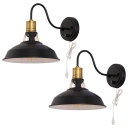 Metal Black Wall Mount Reading Lamp Bowl 1 Bulb Industrial Wall Light with Vent and Plug-in Cord