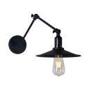Black Saucer Shade Wall Lamp Industrial Iron 1 Bulb Study Room Swing Arm Wall Mounted Lighting