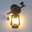 1-Light Kerosene Wall Hanging Lamp Rural Copper Opaline Glass Wall Mounted Lighting with Smoke Pipe Decoration