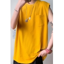 Mens Tank Top Stylish Solid Color Loose Fitted Sleeveless Round Neck Tank Top with Chest Pocket