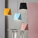 Trapezoid Iron Pendulum Light Macaron 1-Light Black/Pink/Yellow Hanging Lamp Kit over Dining Table