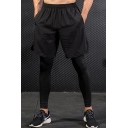 Novelty Mens Pants False Two Pieces Quick Dry Elastic Waist Skinny Fitted 7/8 Length Sport Pants