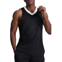 Retro Mens Tank Top Quick Dry Sweat-Absorbing Contrast V-Neck Sleeveless Slim Fitted Tank Top