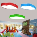 Metal Cloud Flush Mount Lamp Macaron Red/Blue/Yellow LED Ceiling Light for Nursery School, 18