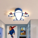 Boys Room LED Ceiling Fixture Cartoon Blue Flush Mount Lighting with Plane Acrylic Shade in White/3 Color Light