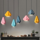 Macaron Lase-Cut Diamond Drop Pendant Iron 1-Bulb Kitchen Dinette Hanging Lamp in Yellow/Pink/Dark Blue