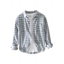 Mens Shirt Fashionable Plaid Pattern Chest Pockets Spread Collar Button Detail Regular Fit Long Sleeve Shirt