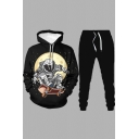 Novelty Mens Co-ords Astronaut Moon Skateboard Print Regular Fitted 7/8 Length Pants Long Sleeve Hoodie Jogger Co-ords