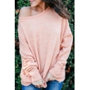 Spring Fashion One Shoulder Long Sleeves Loose Pullover Women's T-shirt