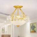 Crystal and Frosted Glass Bowl Ceiling Lamp Simple 3 Lights Semi Mount Lighting in Gold for Living Room