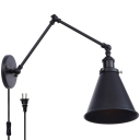 /2-Bulb Conic Swing Arm Reading Wall Lamp Loft Black Metal Task Wall Light for Bedroom