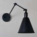 Matte Black 1-Bulb Wall Lighting Industrial Iron Conical Shade Swing Arm Wall Mounted Reading Lamp