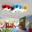 Kids IQ Block Puzzle Flushmount Acrylic Kindergarten LED Flush Mount Ceiling Light in Red/Yellow, White/3 Color Light