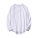 Mens Purified Cotton Tee Top Chic Plain Regular Fit Long Sleeve Round Neck T-Shirt